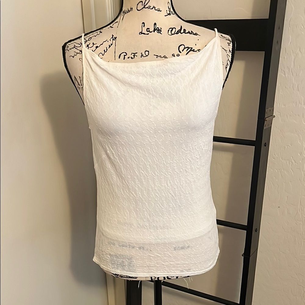 Vintage Bebe White Design Lined Semi Sheer Women's Top